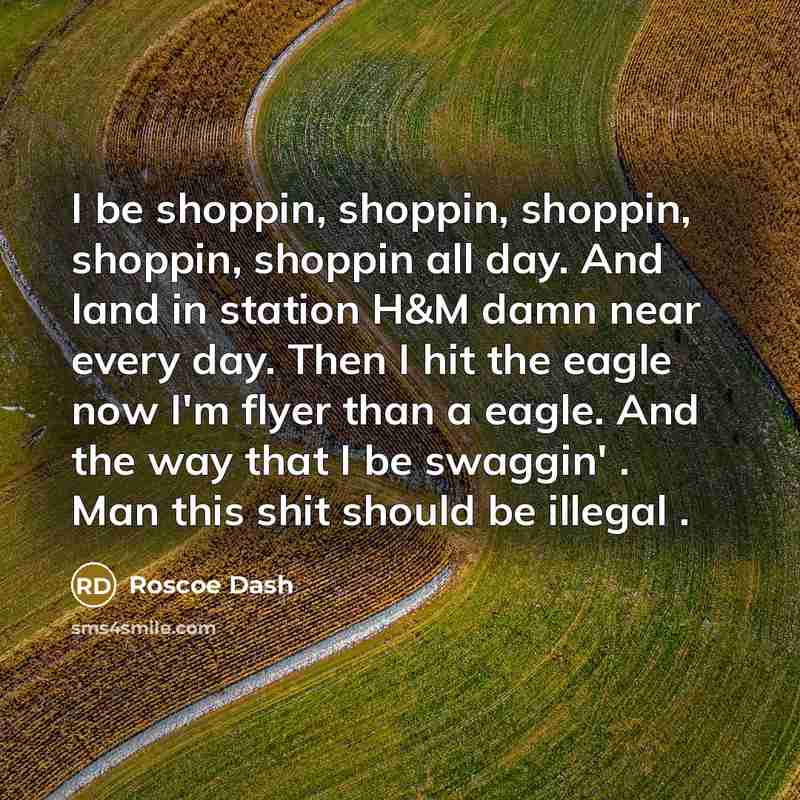 “I be shoppin, shoppin, shoppin, shoppin, shoppin all day. And…” quote by Roscoe Dash