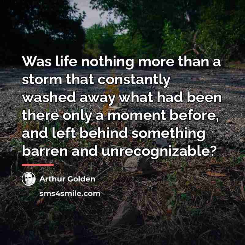 “Was life nothing more than a storm that constantly washed…” quote by Arthur Golden