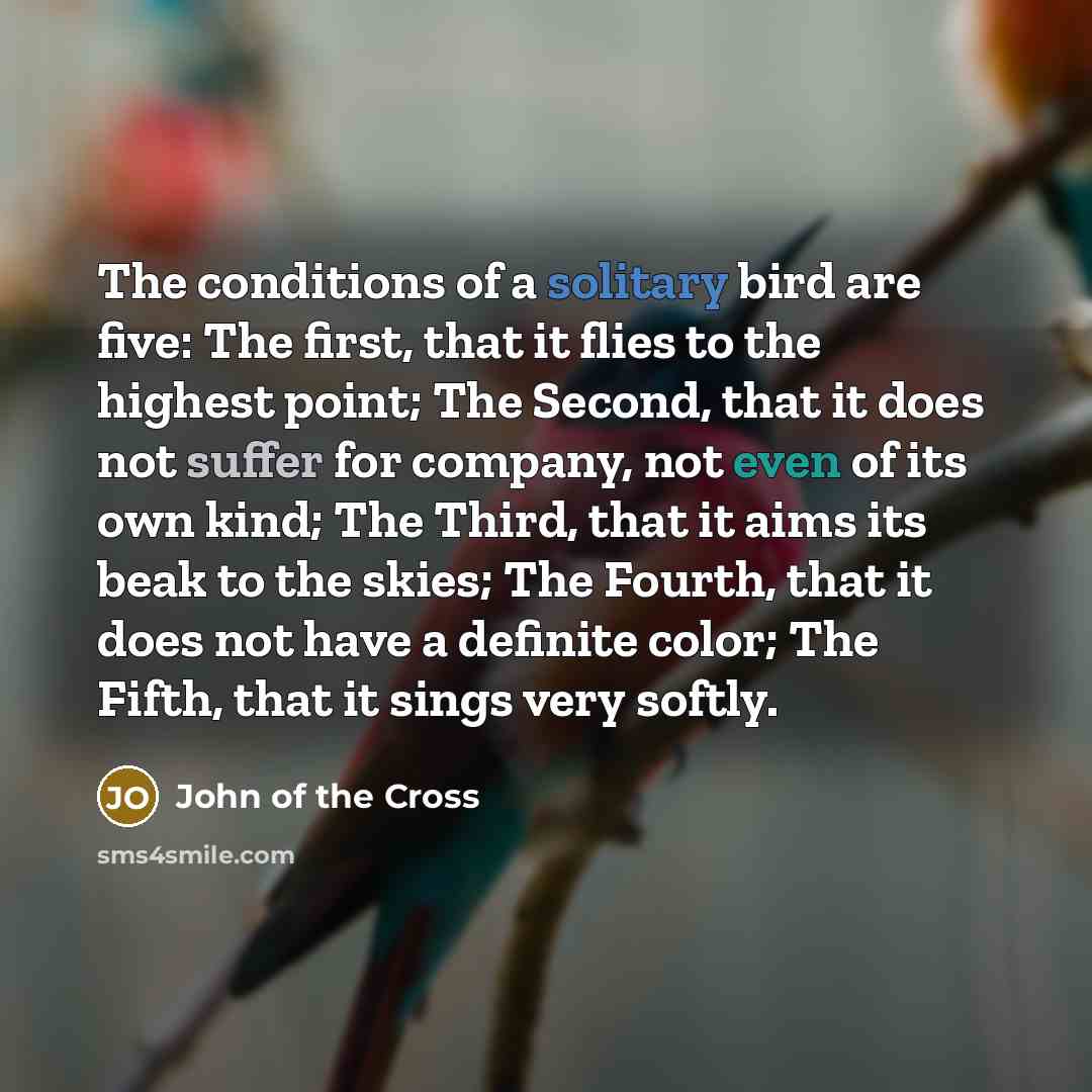“The conditions of a solitary bird are five: The first,…” quote by John of the Cross