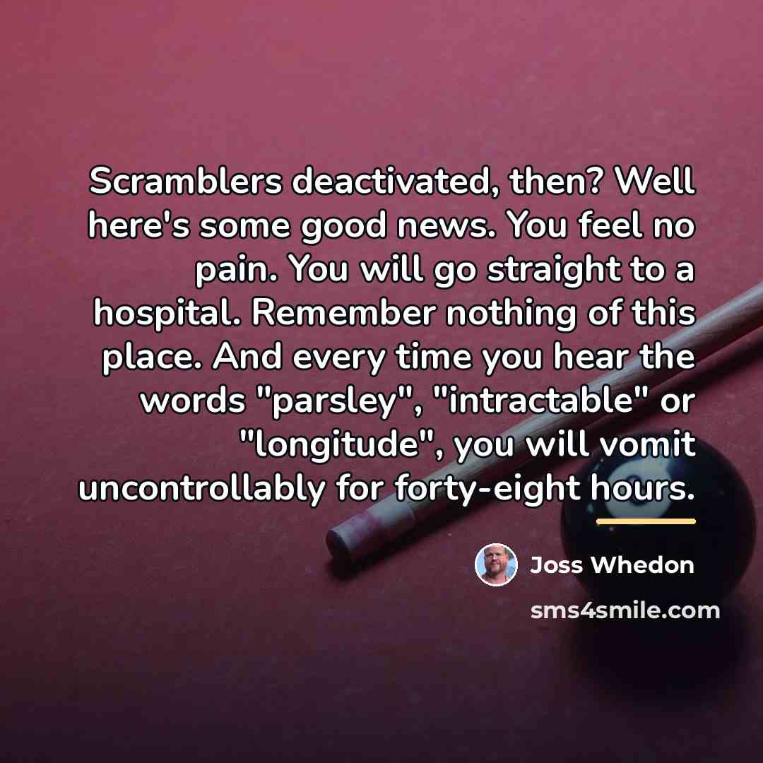 “Scramblers deactivated, then? Well here's some good news. You feel…” quote by Joss Whedon