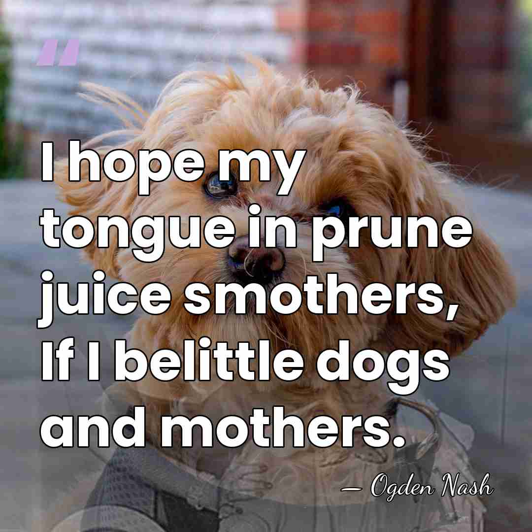 I hope my tongue in prune juice smothers, If I belittle dogs&hellip; - Ogden Nash