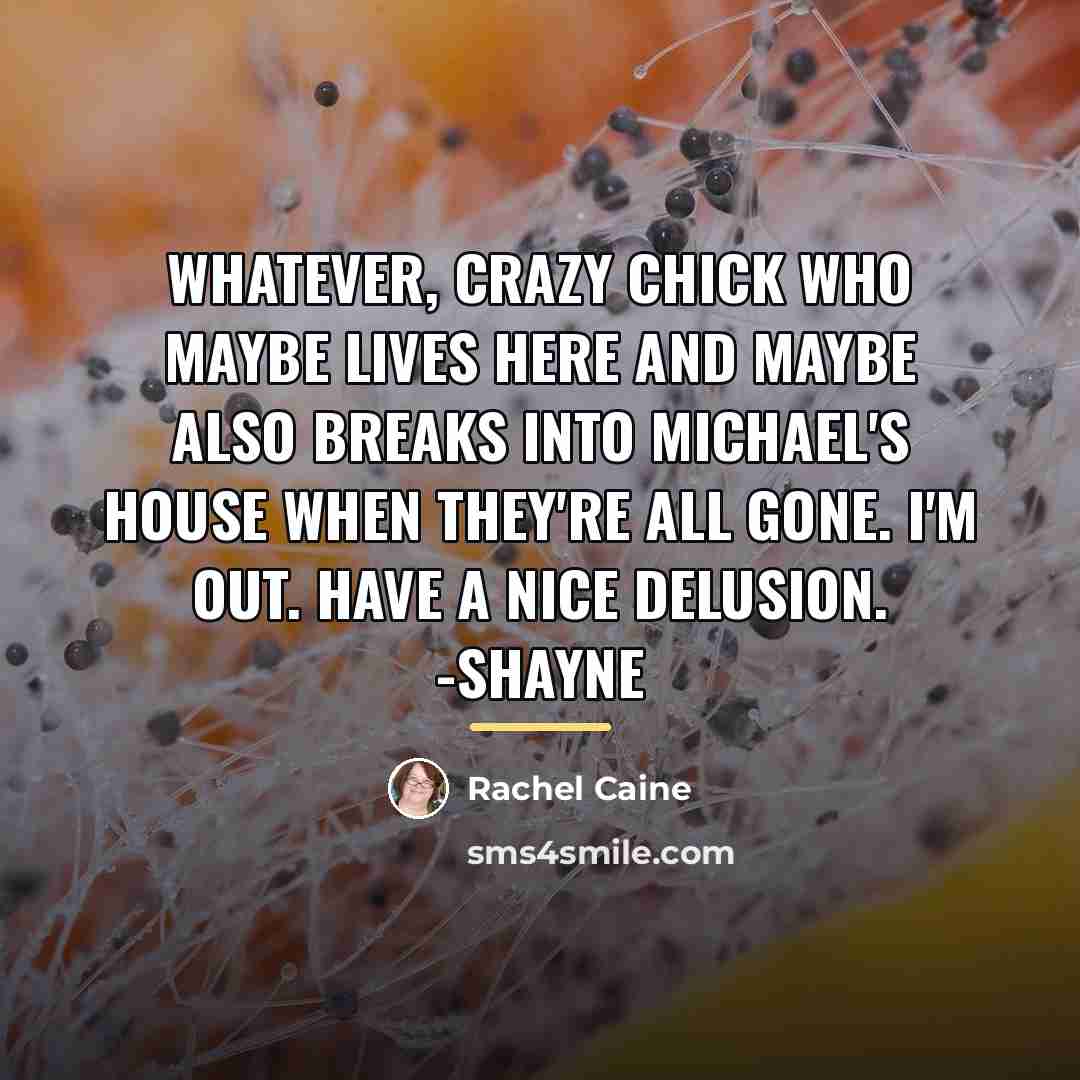 “Whatever, crazy chick who maybe lives here and maybe also…” quote by Rachel Caine