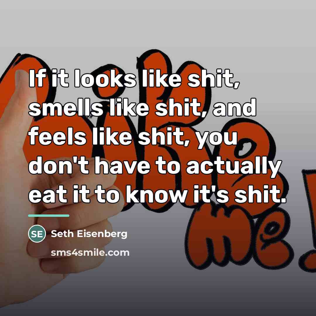 “If it looks like shit, smells like shit, and feels…” quote by Seth Eisenberg