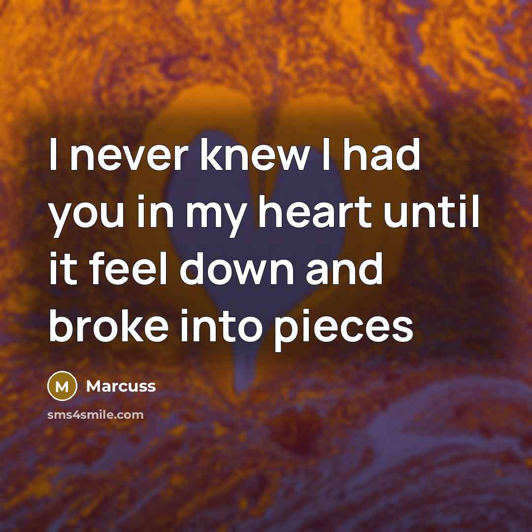 “I never knew I had you in my heart until it feel down and broke into pieces” quote by Marcuss
