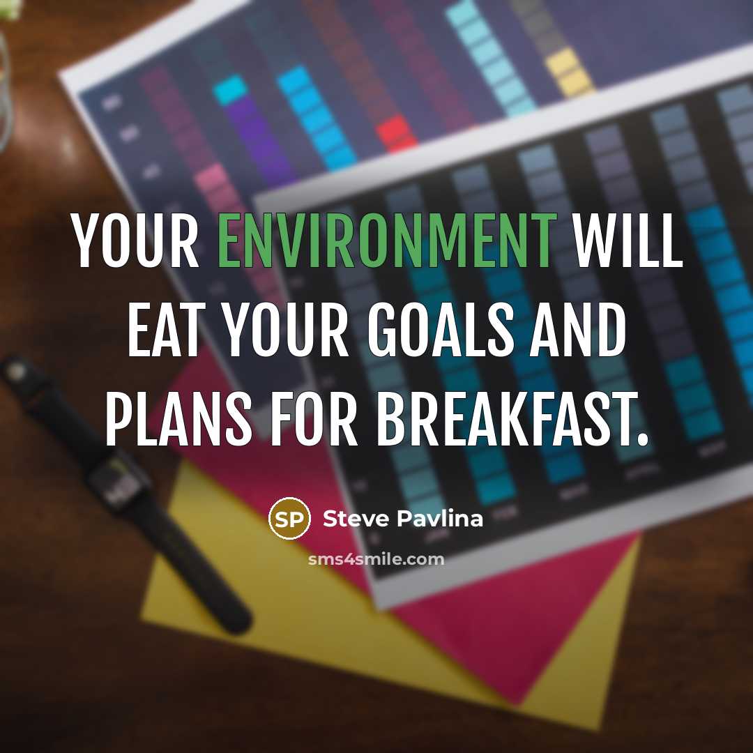“Your environment will eat your goals and plans for breakfast.…” quote by Steve Pavlina