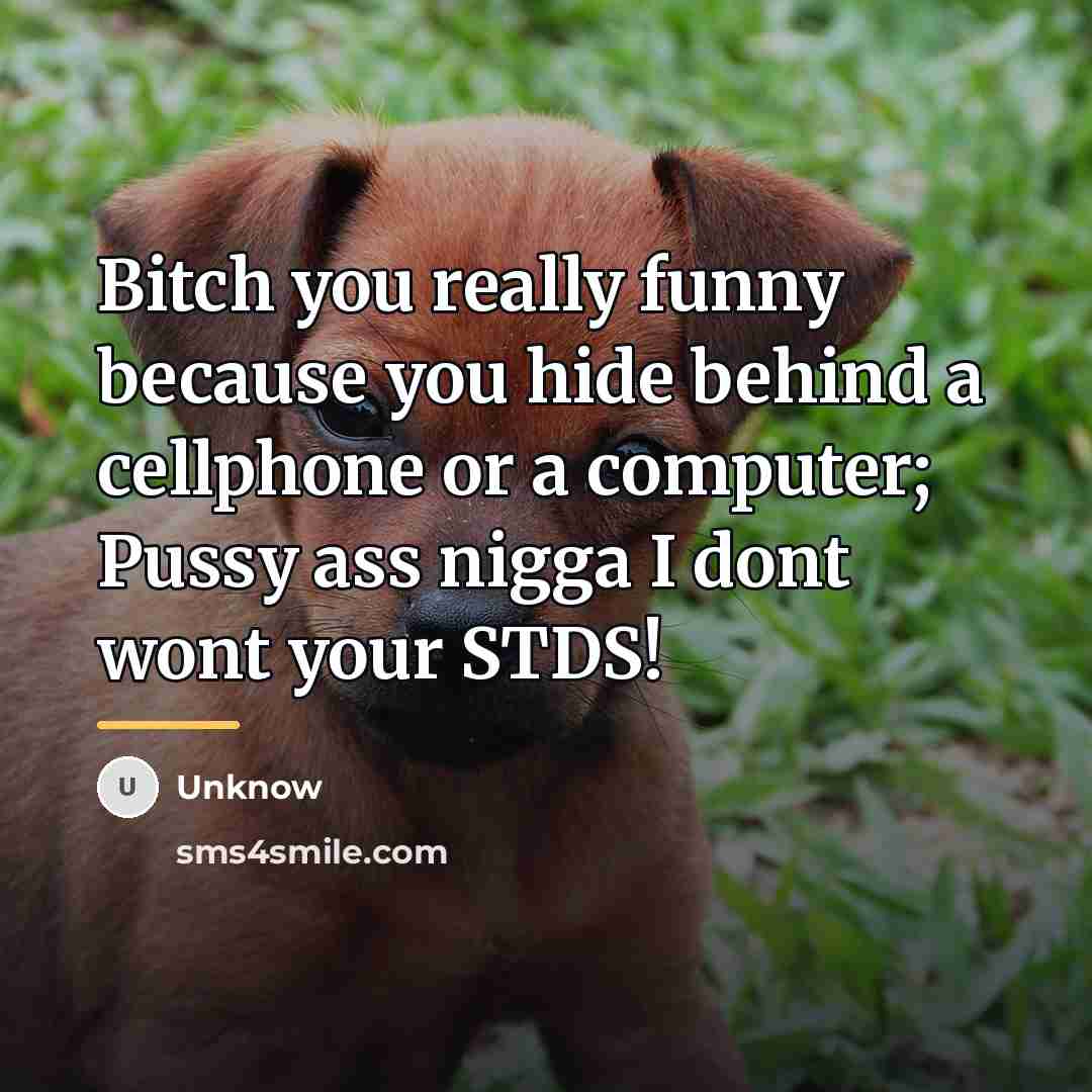 “Bitch you really funny because you hide behind a cellphone…” quote by Unknow