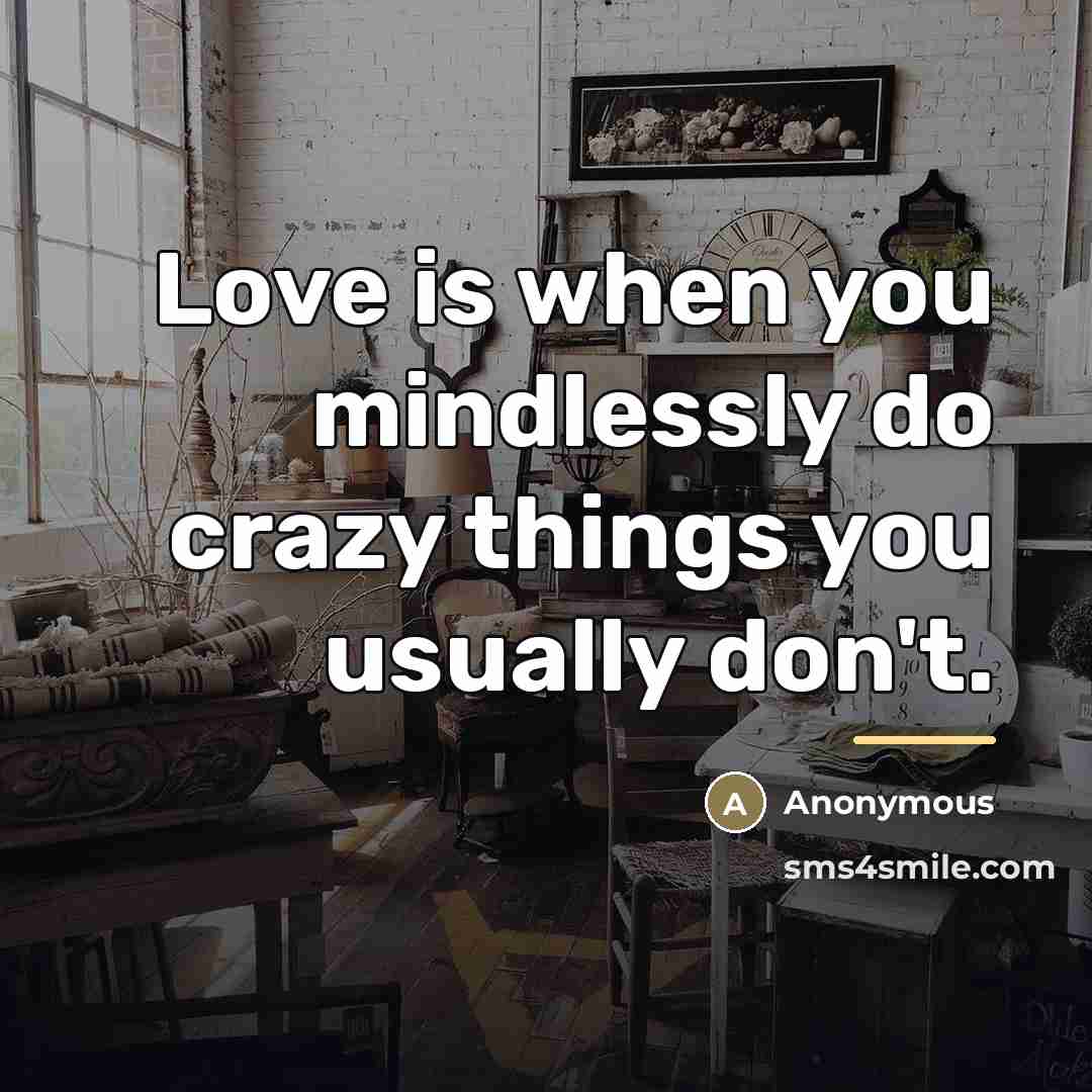 “Love is when you mindlessly do crazy things you usually…” quote by Anonymous