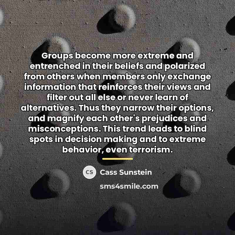 “Groups become more extreme and entrenched in their beliefs and…” quote by Cass Sunstein
