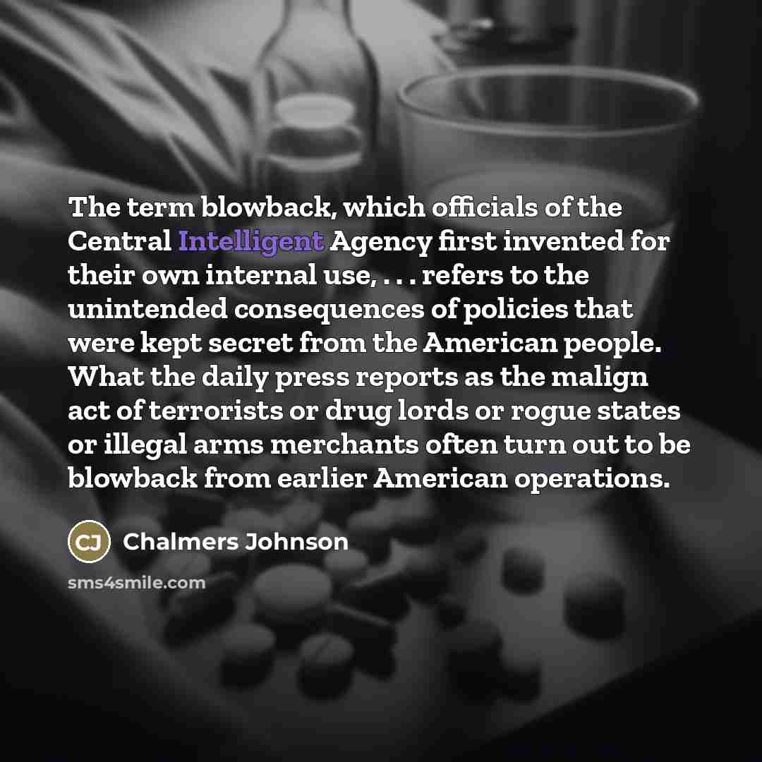 “The term blowback, which officials of the Central Intelligent Agency…” quote by Chalmers Johnson