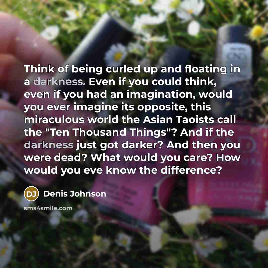 “Think of being curled up and floating in a darkness.…” quote by Denis Johnson