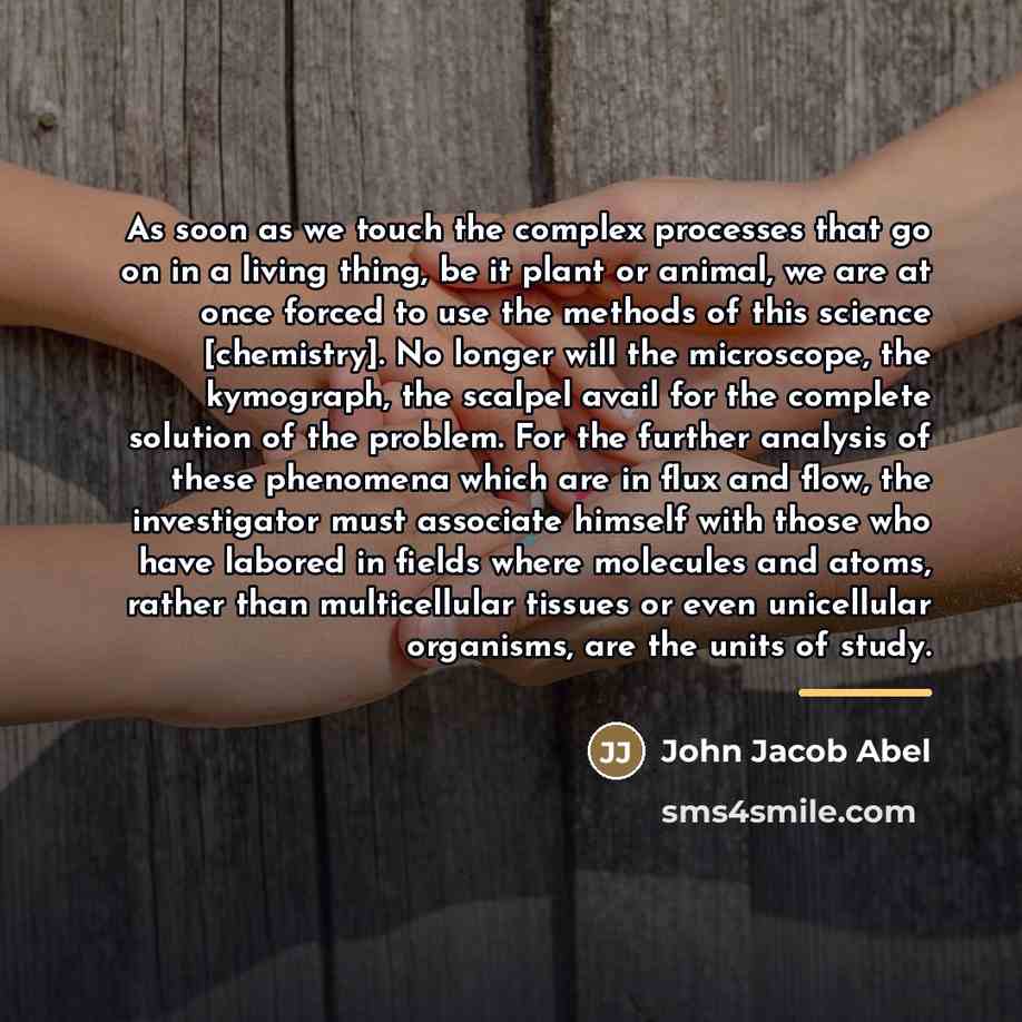 “As soon as we touch the complex processes that go…” quote by John Jacob Abel