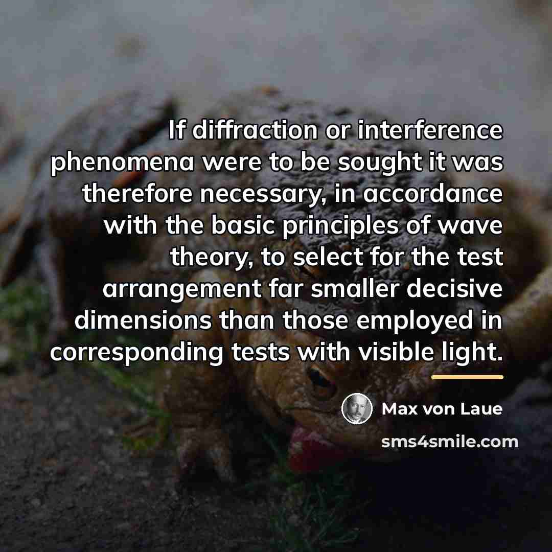 “If diffraction or interference phenomena were to be sought it…” quote by Max von Laue