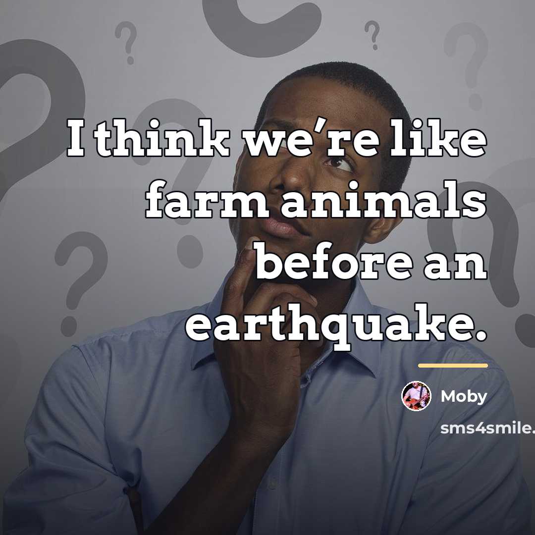 “I think we’re like farm animals before an earthquake.…” quote by Moby