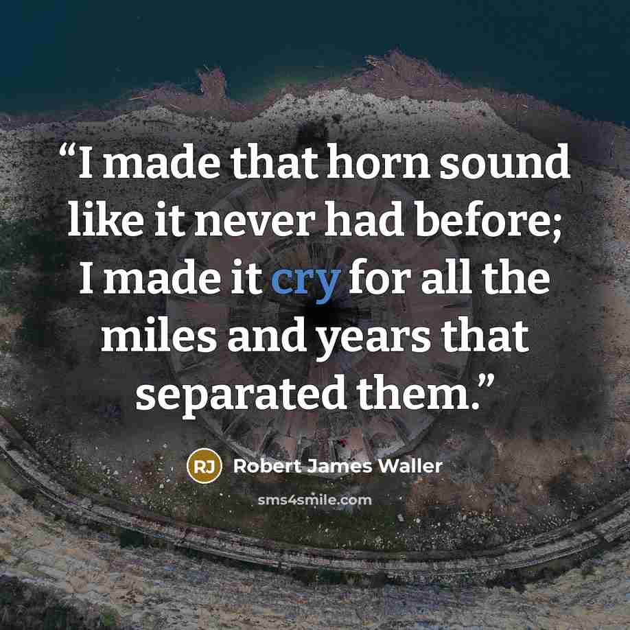 “I made that horn sound like it never had before; I made it cry for all the miles and years that separated them.” quote by Robert James Waller
