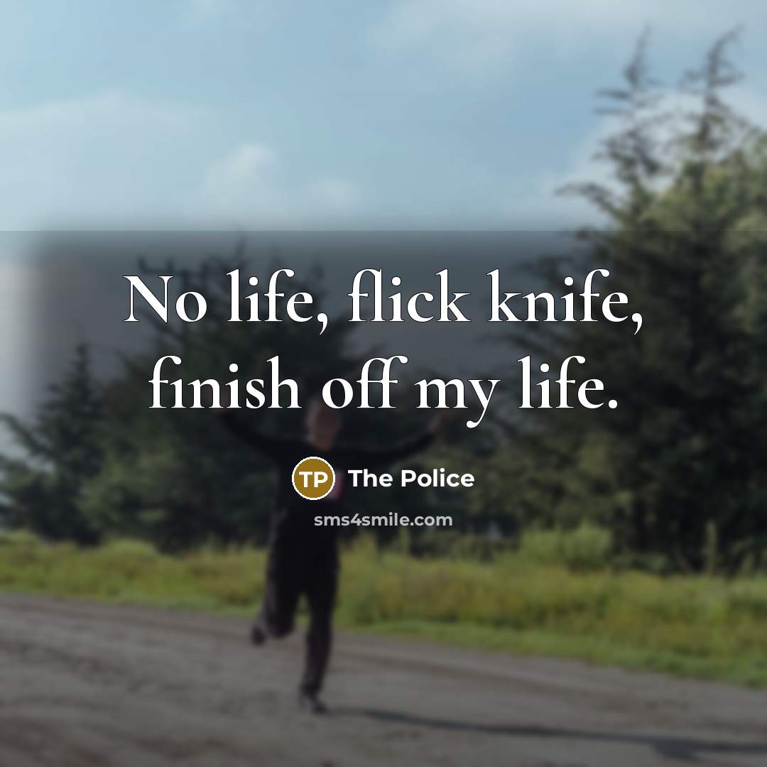 “No life, flick knife, finish off my life.” quote by The Police