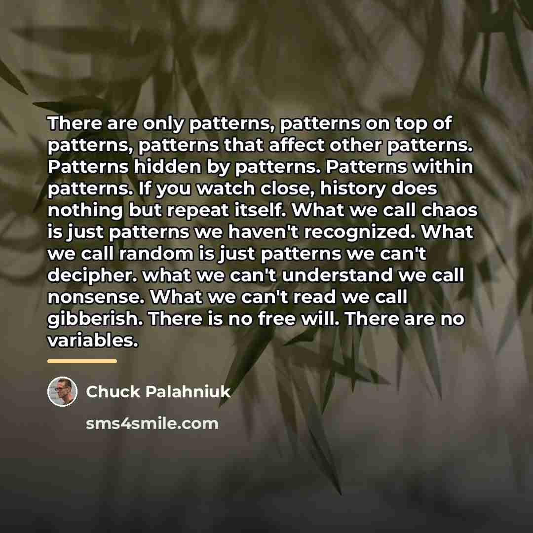 “There are only patterns, patterns on top of patterns, patterns…” quote by Chuck Palahniuk