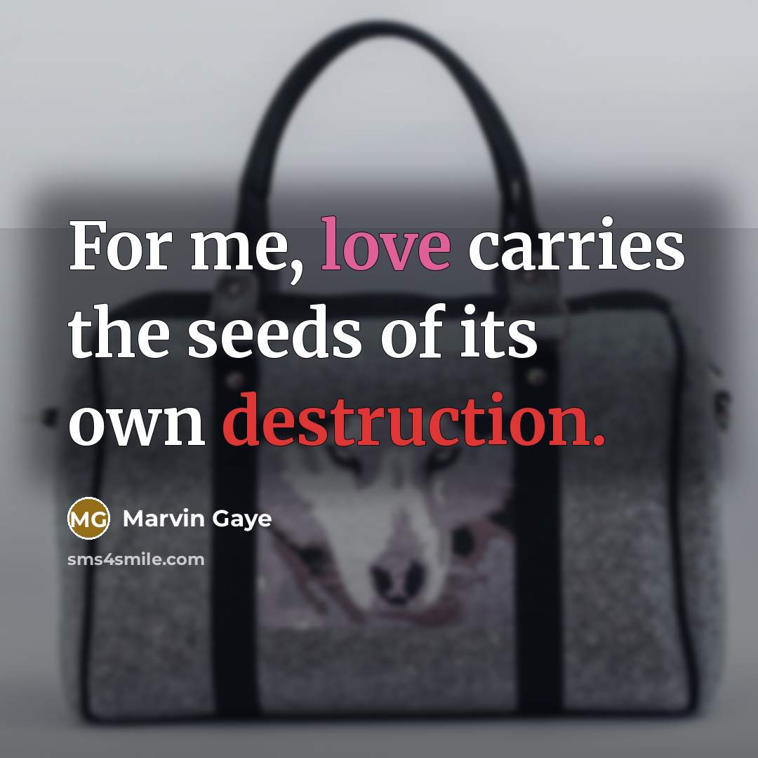 “For me, love carries the seeds of its own destruction.…” quote by Marvin Gaye