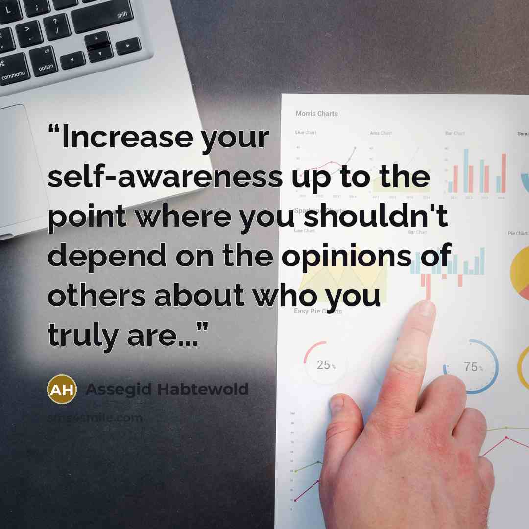 “Increase your self-awareness up to the point where you shouldn't depend on the opinions of others about who you truly are...” quote by Assegid Habtewold