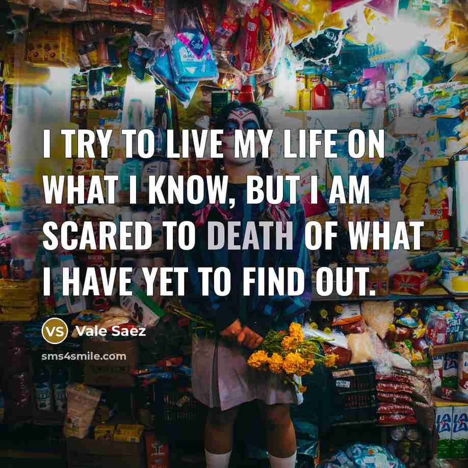 “I try to live my life on what I know, but I am scared to death of what I have yet to find out.” quote by Vale Saez