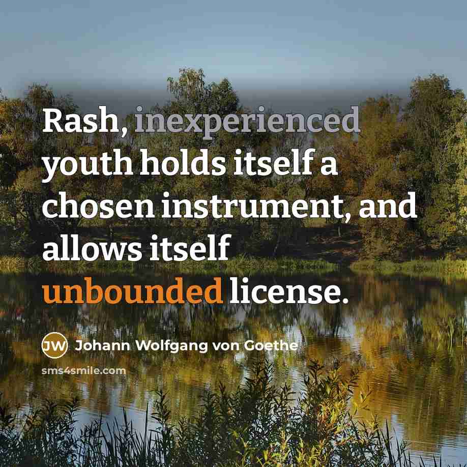 “Rash, inexperienced youth holds itself a chosen instrument, and allows…” quote by Johann Wolfgang von Goethe