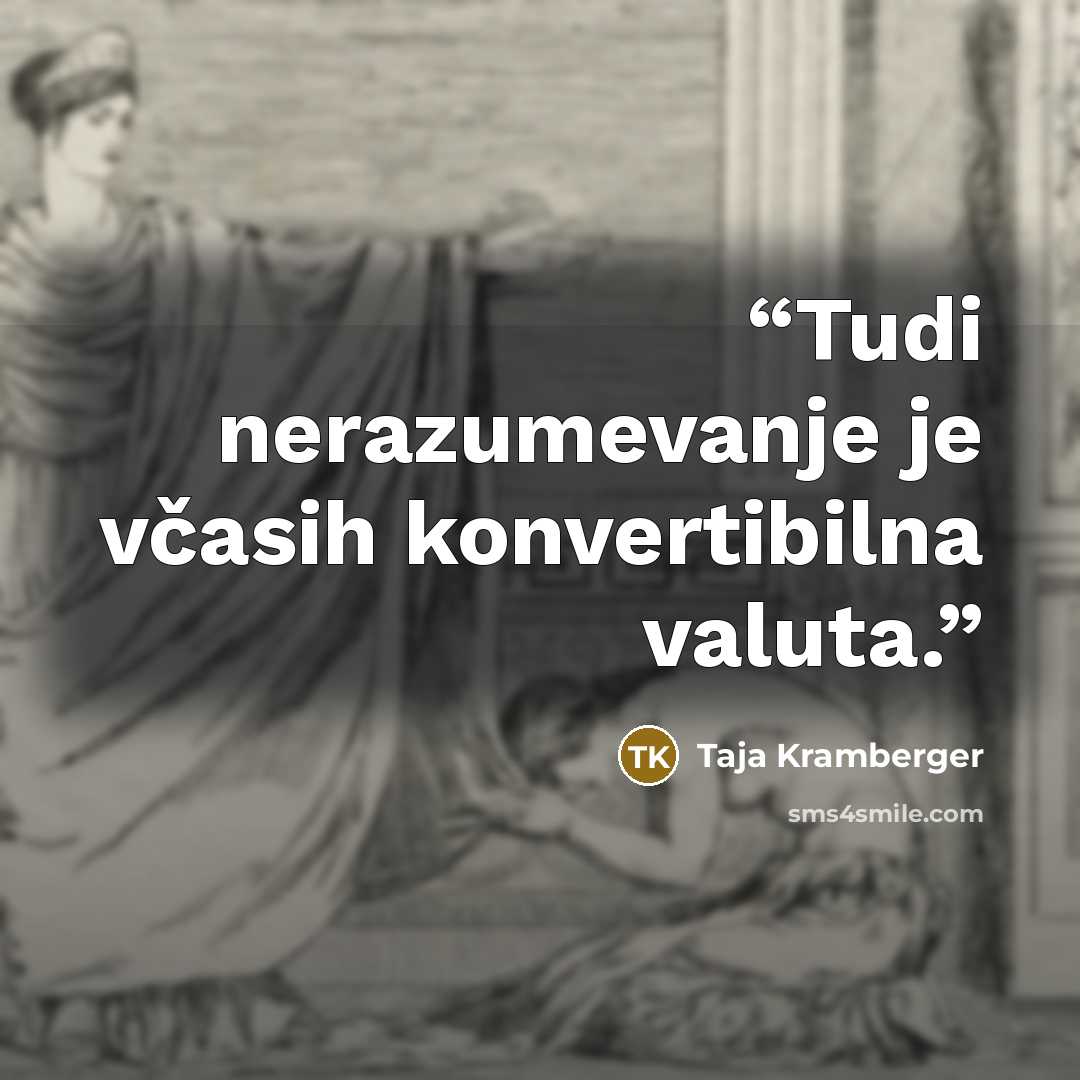 “Tudi nerazumevanje je včasih konvertibilna valuta.” quote by Taja Kramberger
