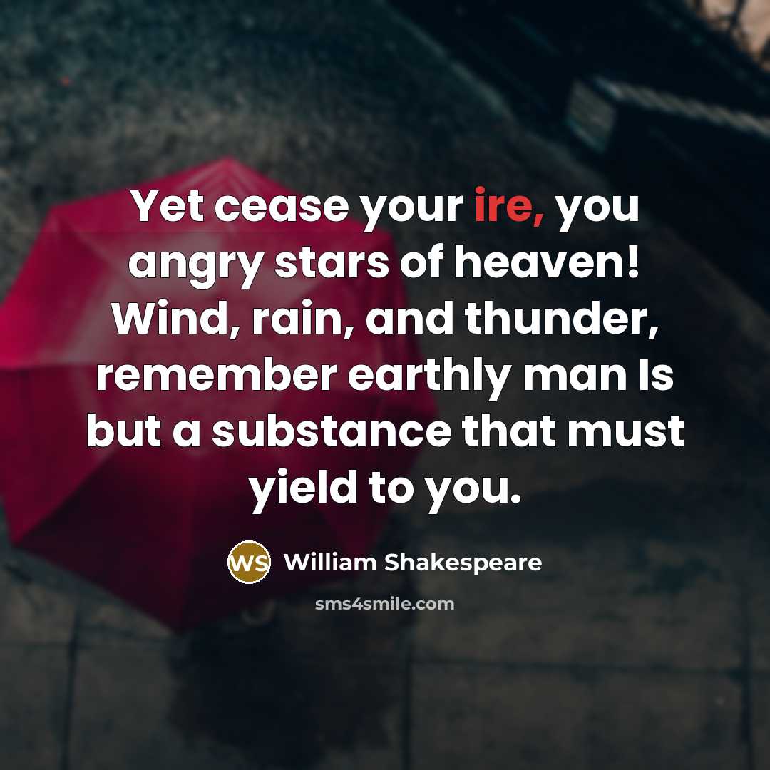 “Yet cease your ire, you angry stars of heaven! Wind,…” quote by William Shakespeare