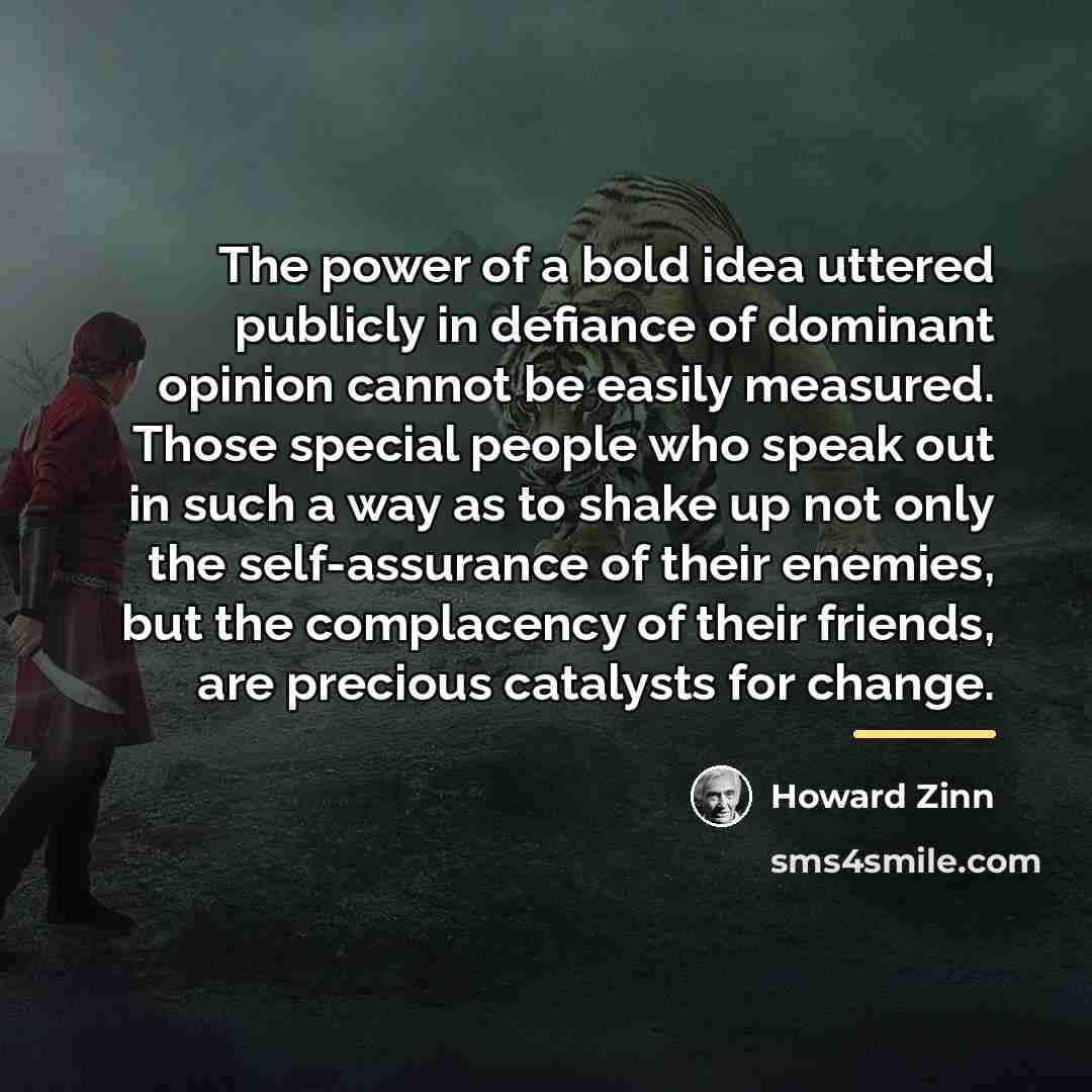“The power of a bold idea uttered publicly in defiance…” quote by Howard Zinn
