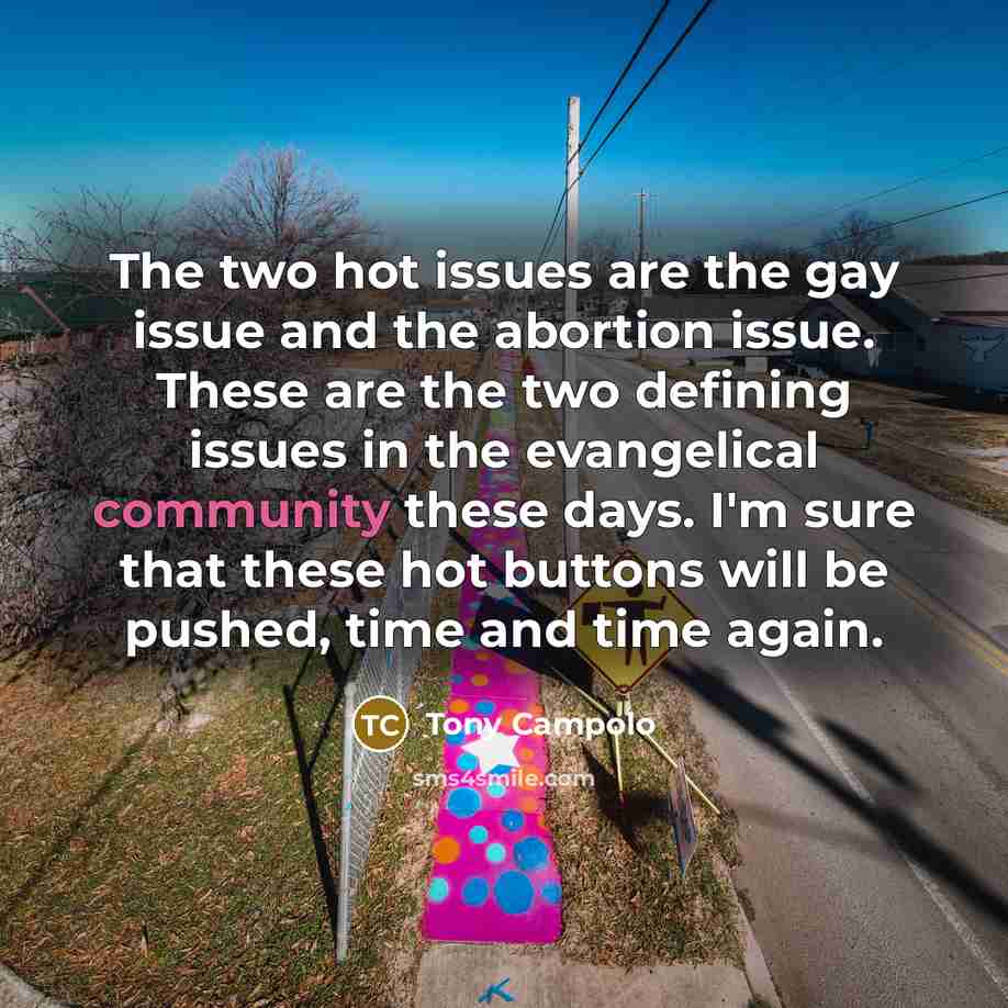 “The two hot issues are the gay issue and the…” quote by Tony Campolo