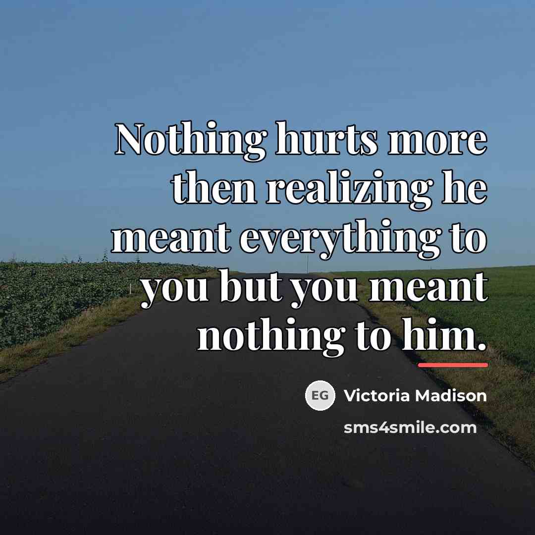 “Nothing hurts more then realizing he meant everything to you…” quote by Victoria Madison