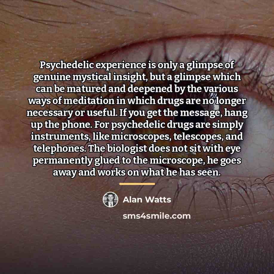 “Psychedelic experience is only a glimpse of genuine mystical insight,…” quote by Alan Watts