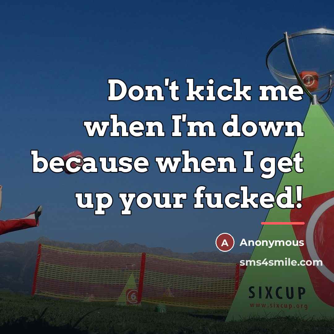 “Don't kick me when I'm down because when I get…” quote by Anonymous