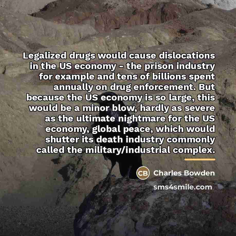 “Legalized drugs would cause dislocations in the US economy -…” quote by Charles Bowden