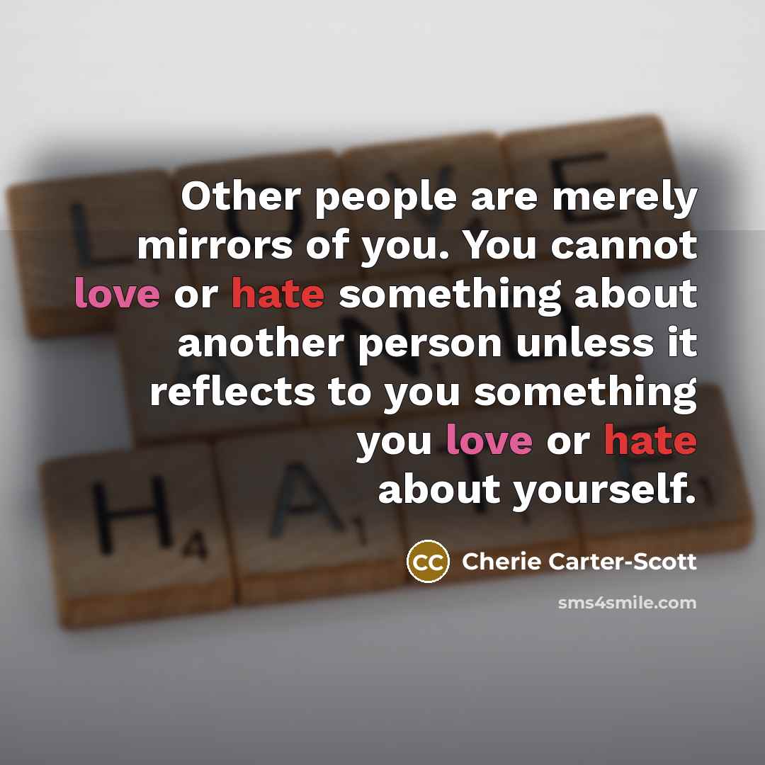 “Other people are merely mirrors of you. You cannot love…” quote by Cherie Carter-Scott
