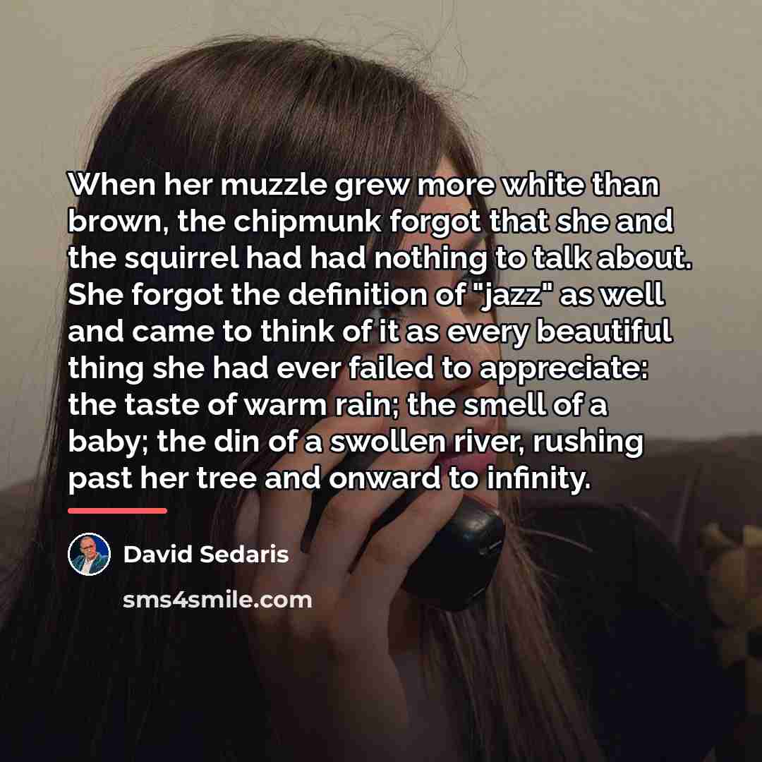 “When her muzzle grew more white than brown, the chipmunk…” quote by David Sedaris