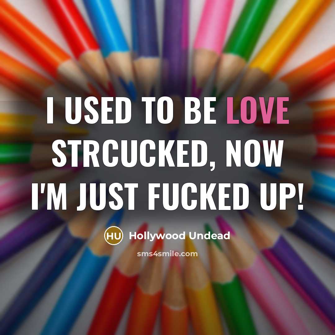 “I used to be love strcucked, now I'm just fucked…” quote by Hollywood Undead