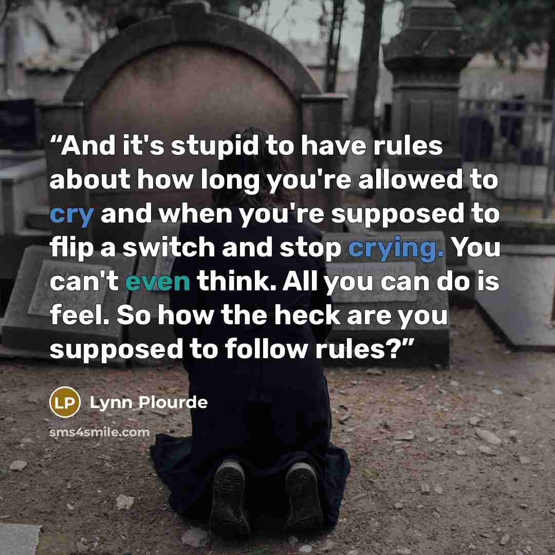 “And it's stupid to have rules about how long you're allowed to cry and when you're supposed to flip a switch and stop crying. You can't even think. All you can do is feel. So how the heck are you supposed to follow rules?” quote by Lynn Plourde