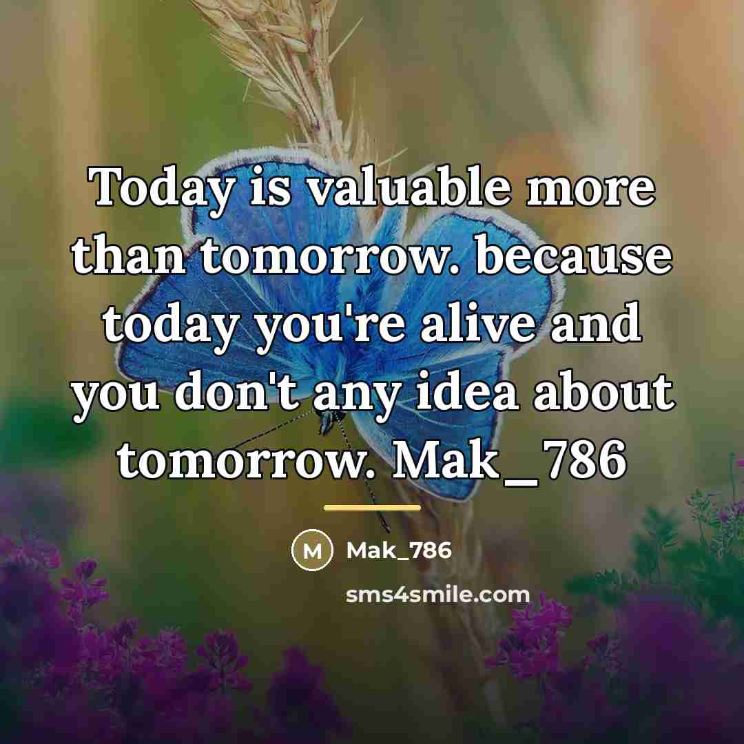 “Today is valuable more than tomorrow. because today you're alive…” quote by Mak_786