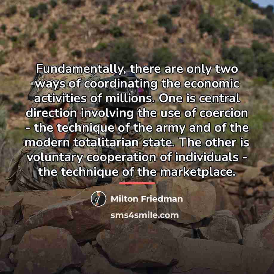 “Fundamentally, there are only two ways of coordinating the economic…” quote by Milton Friedman