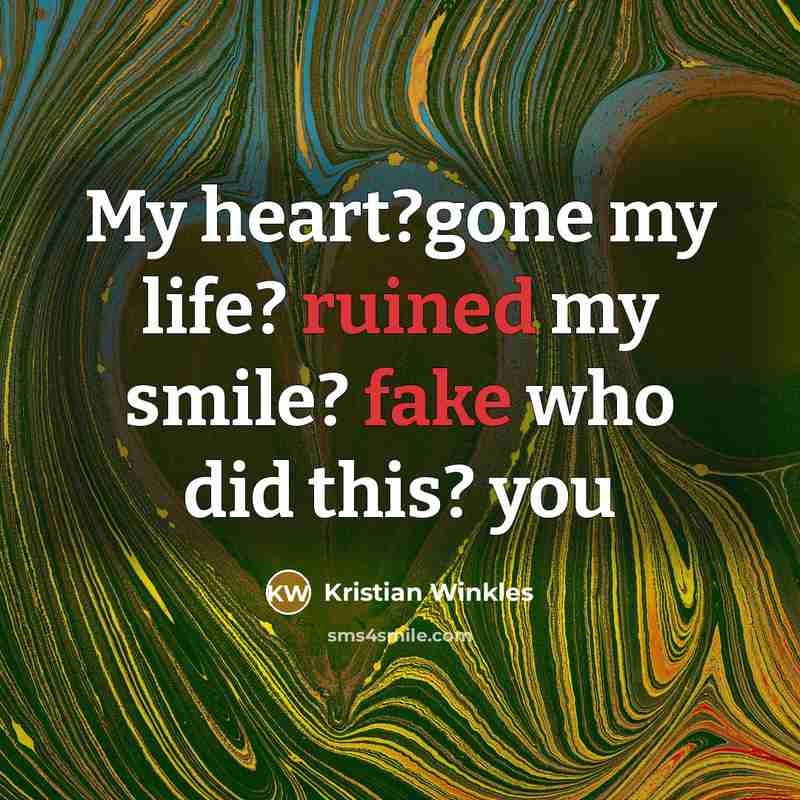 “My heart?gone my life? ruined my smile? fake who did this? you” quote by Kristian Winkles
