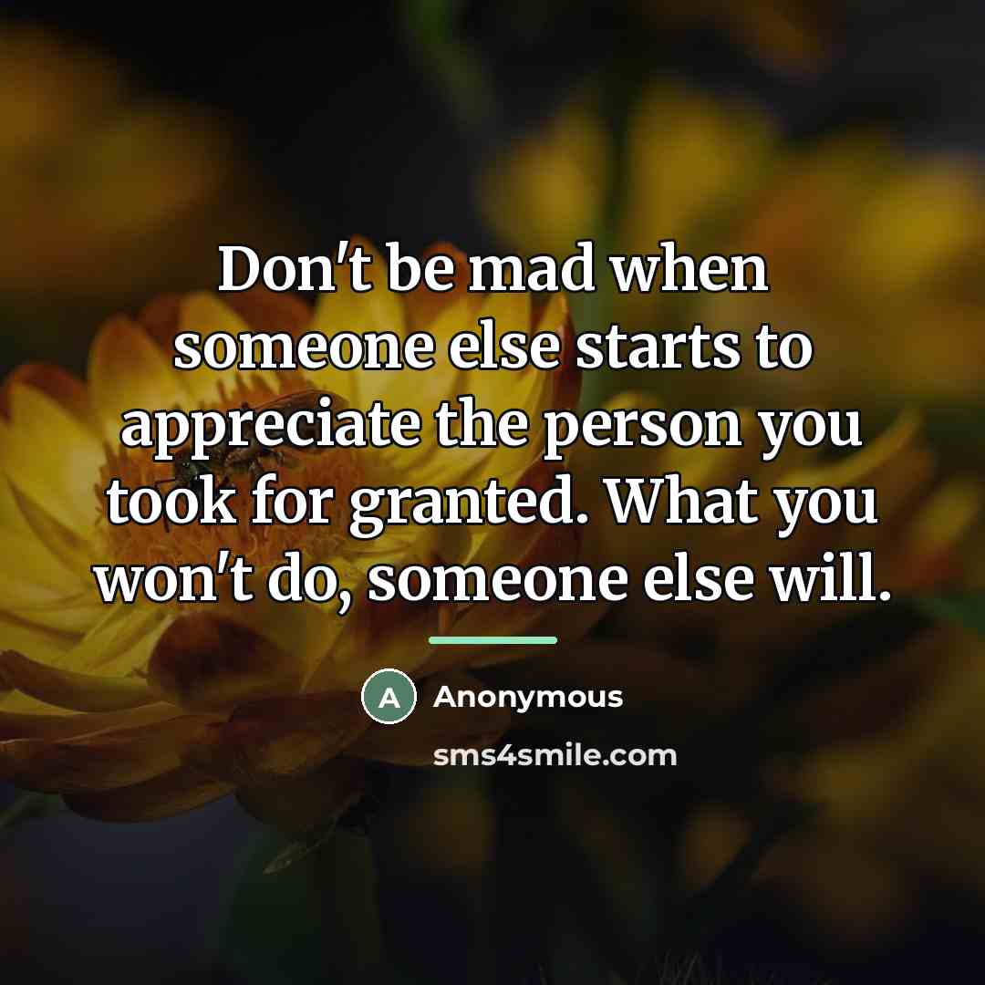 “Don't be mad when someone else starts to appreciate the…” quote by Anonymous