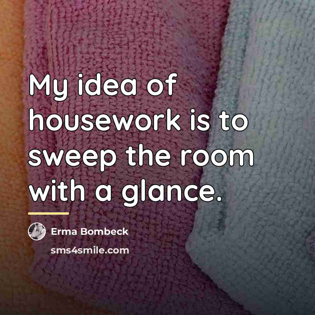 “My idea of housework is to sweep the room with…” quote by Erma Bombeck