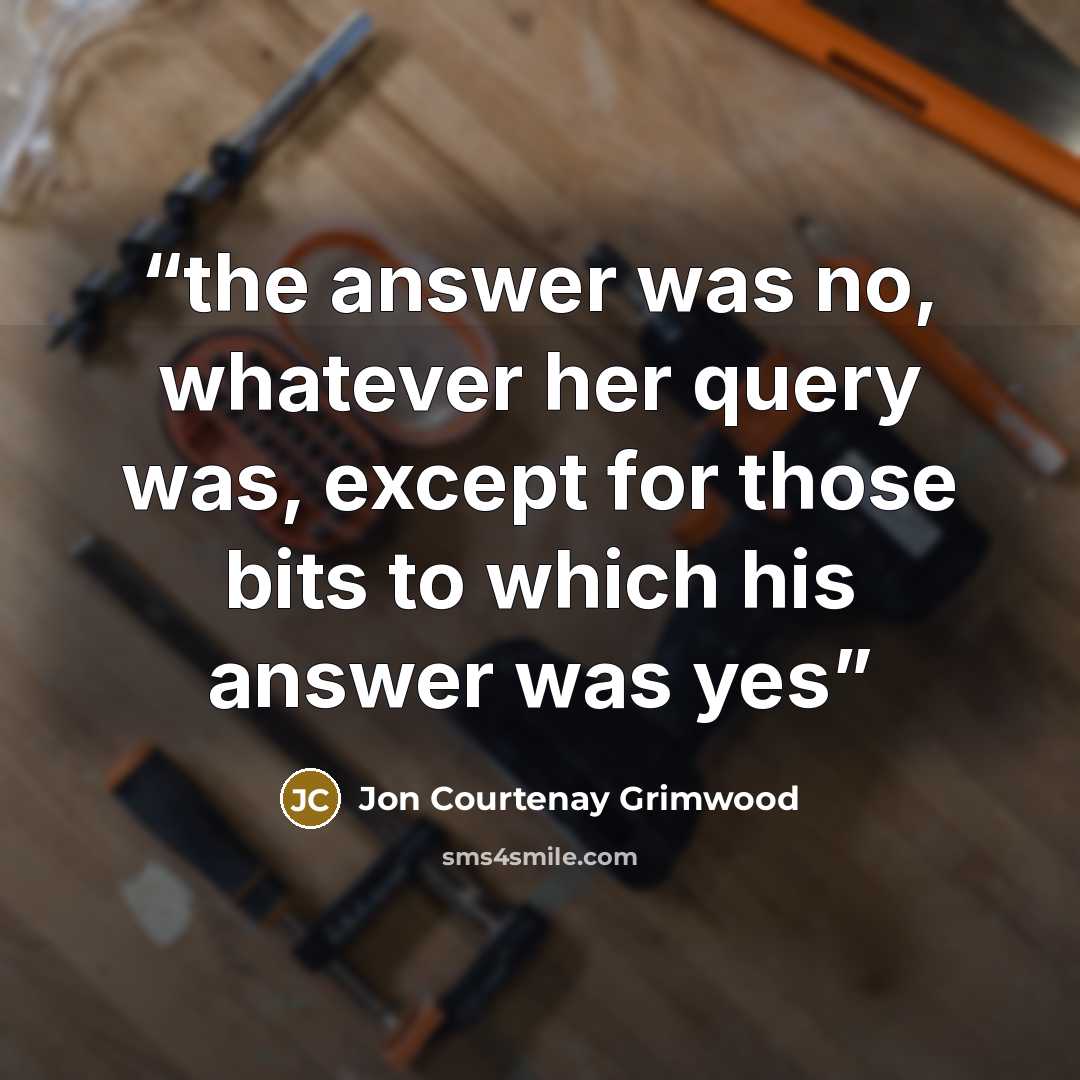 “the answer was no, whatever her query was, except for those bits to which his answer was yes” quote by Jon Courtenay Grimwood