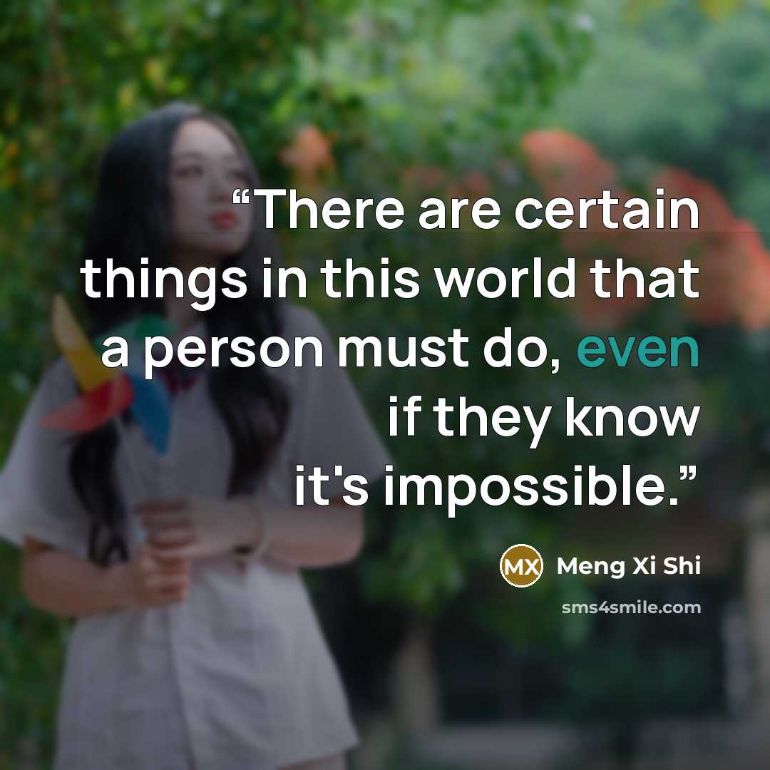 “There are certain things in this world that a person must do, even if they know it's impossible.” quote by Meng Xi Shi