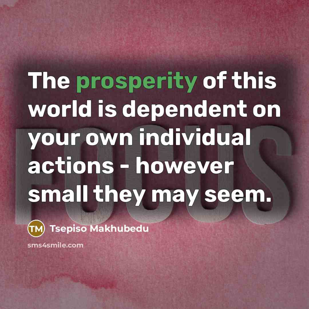 “The prosperity of this world is dependent on your own…” quote by Tsepiso Makhubedu