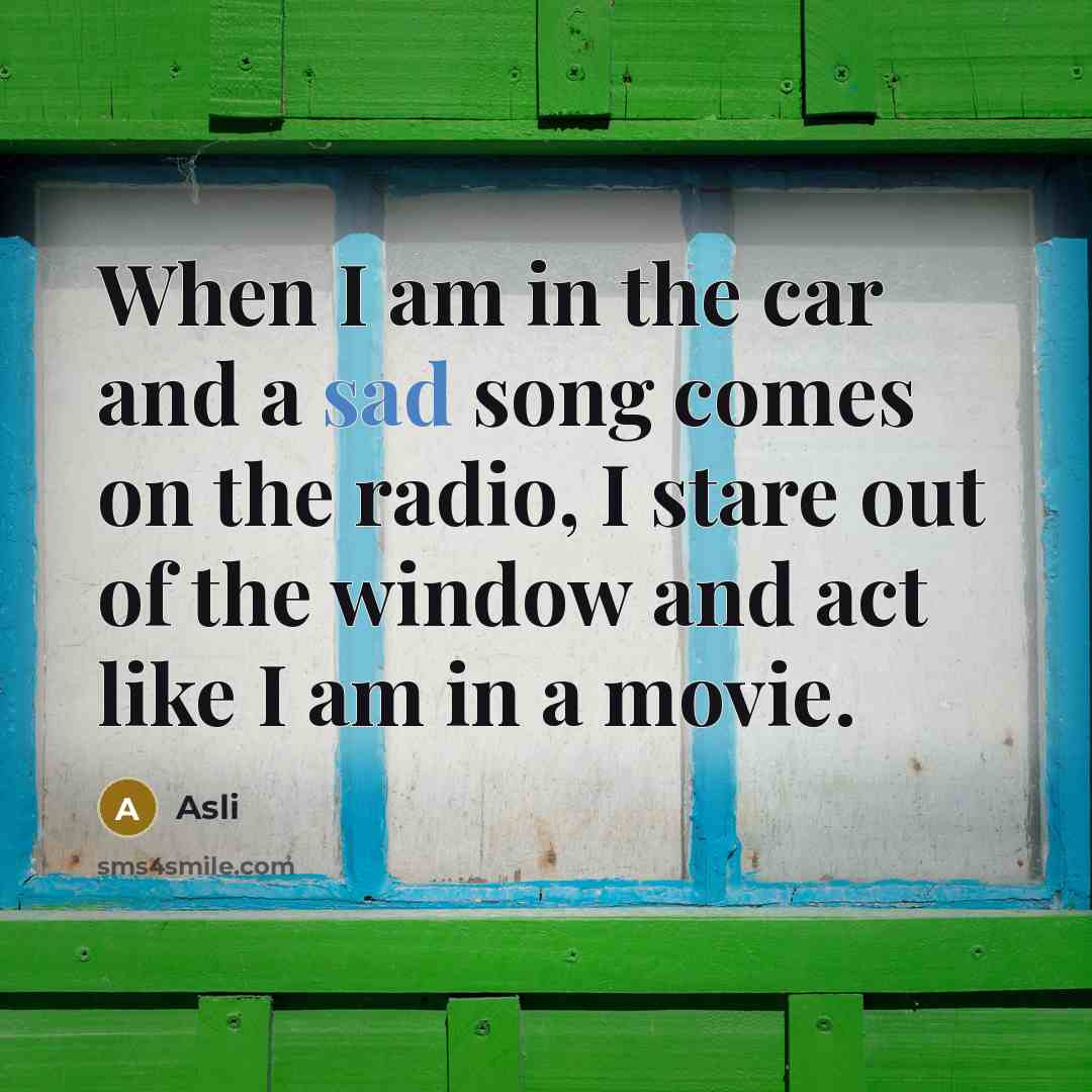 “When I am in the car and a sad song…” quote by Asli