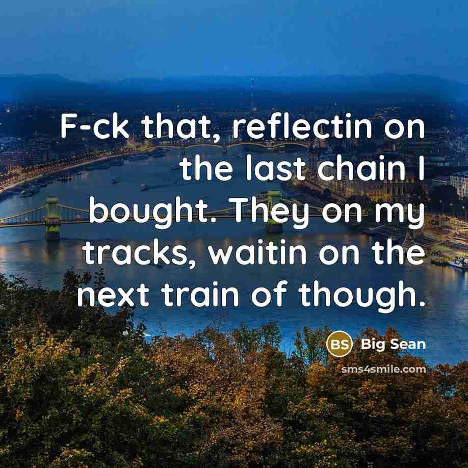 “F-ck that, reflectin on the last chain I bought. They on my tracks, waitin on the next train of though.” quote by Big Sean