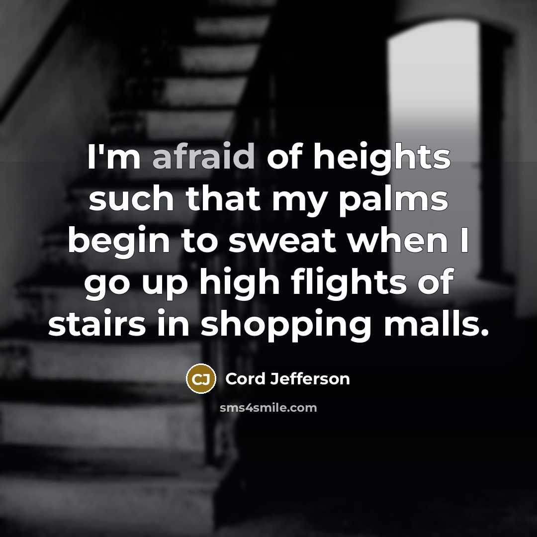 “I'm afraid of heights such that my palms begin to sweat when I go up high flights of stairs in shopping malls.” quote by Cord Jefferson