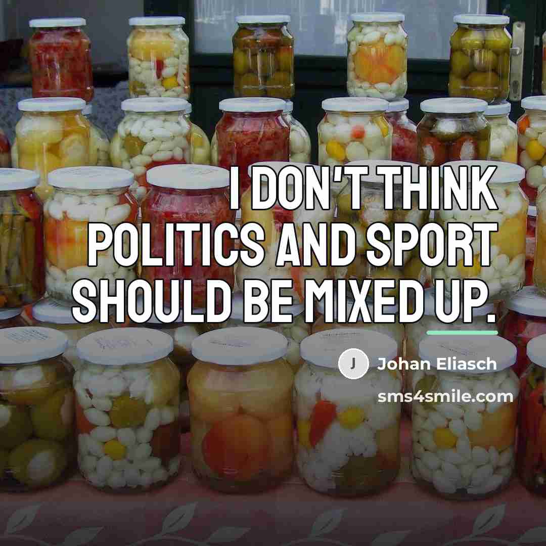 “I don't think politics and sport should be mixed up.…” quote by Johan Eliasch