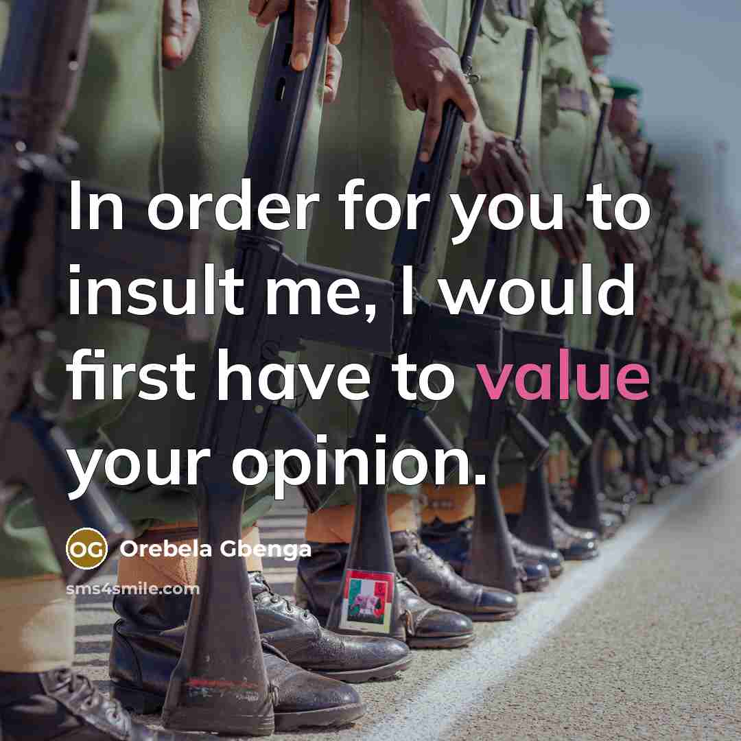 “In order for you to insult me, I would first have to value your opinion.” quote by Orebela Gbenga