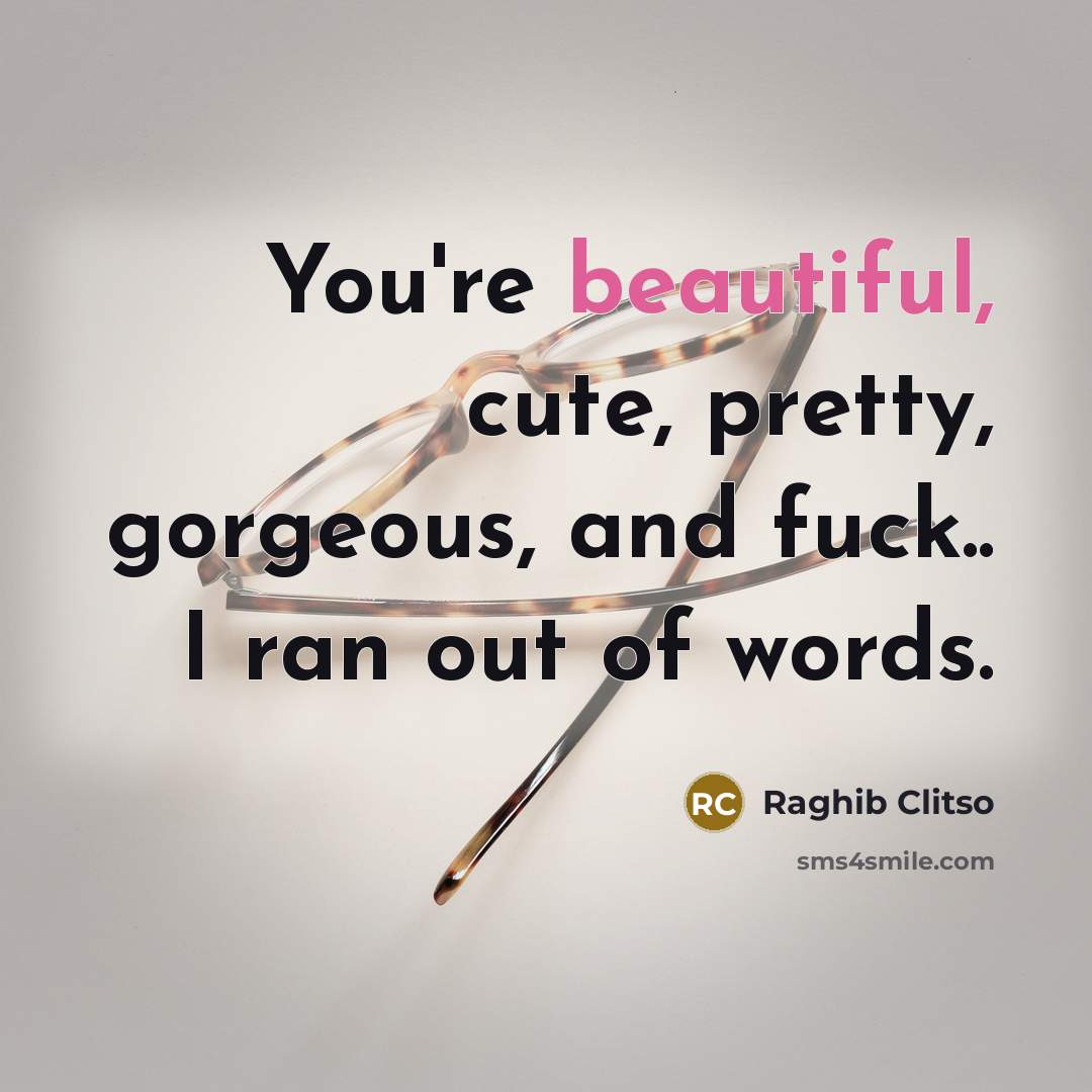 “You're beautiful, cute, pretty, gorgeous, and fuck.. I ran out…” quote by Raghib Clitso